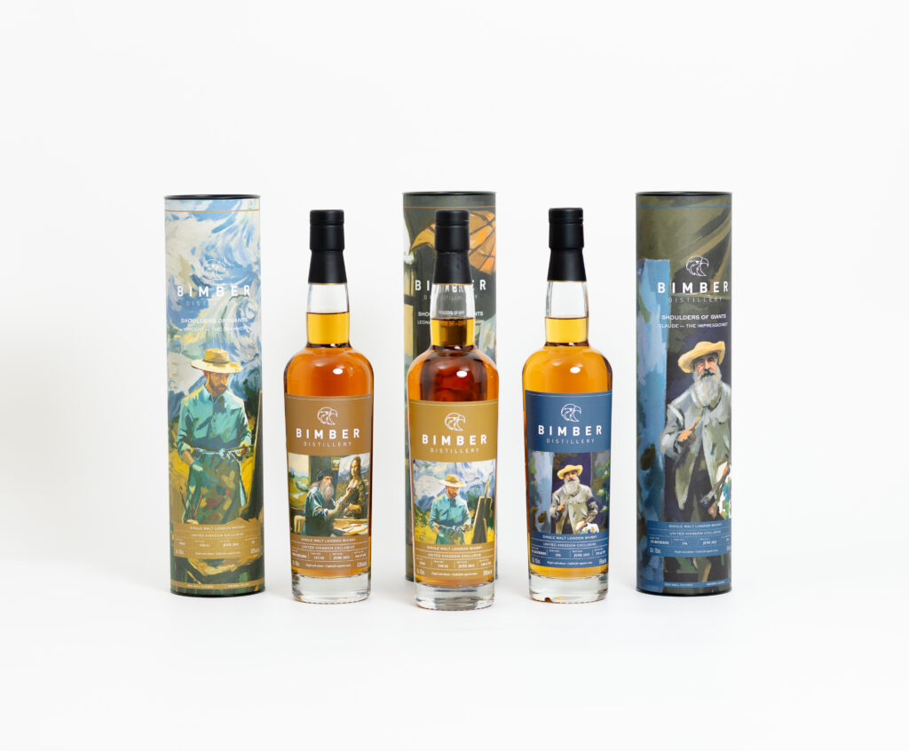 Bimber “Shoulders of Giants” Trio – Vincent, Leonardo & Claude, UK Exclusive Single Casks, 3 x 70cl