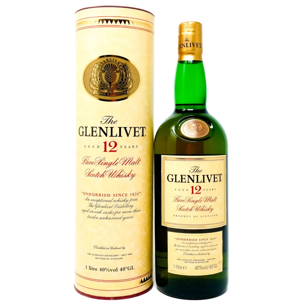 1980s – 1990’s The Glenlivet 12 year old Malt Scotch Whisky Original Tube Packaging 1 litre