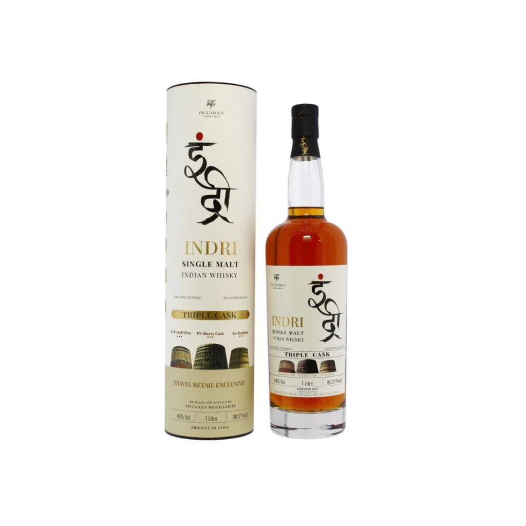 Indri Travel Retail Exclusive “Triple Cask” – Indian Single Malt Whisky, 46%, 1 Litre (Travel Retail Exclusive)