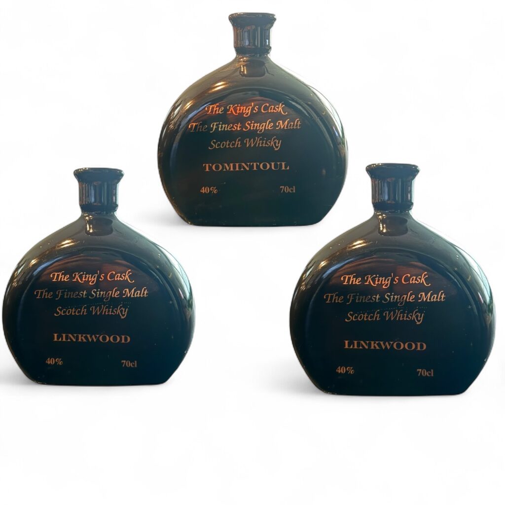The kings cask – The finest Single Malt Scotch Whisky 3 x 70cl (Tomintoul, Linkwood & Oban)